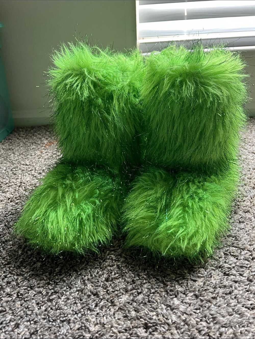 Justice Neon Green Fuzzy Slippers